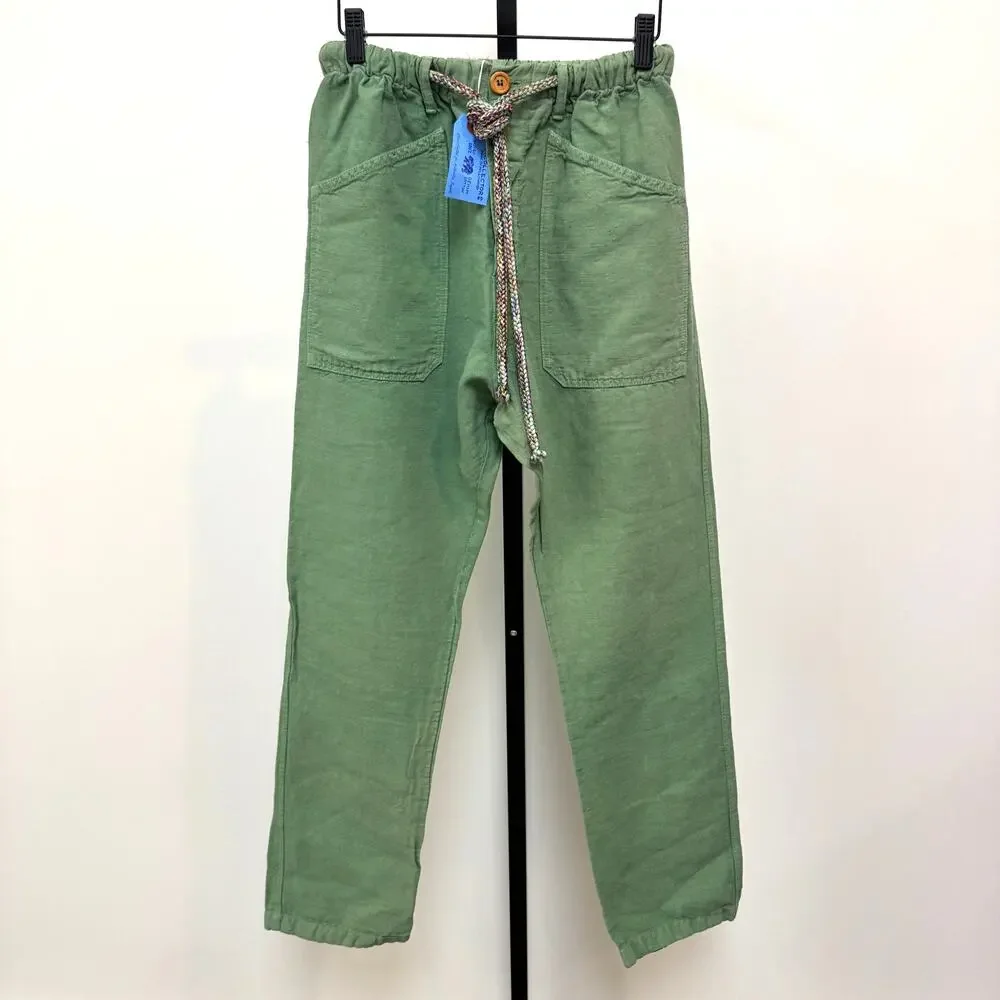 Dr. Collector's P38 Linen Cotton Basil Pants Large NEW Green Relaxed Fit Belted